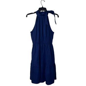 J Crew Poplin Halter Neck Mini Dress Womens 4 Blue Ruffle Cotton Lightweight